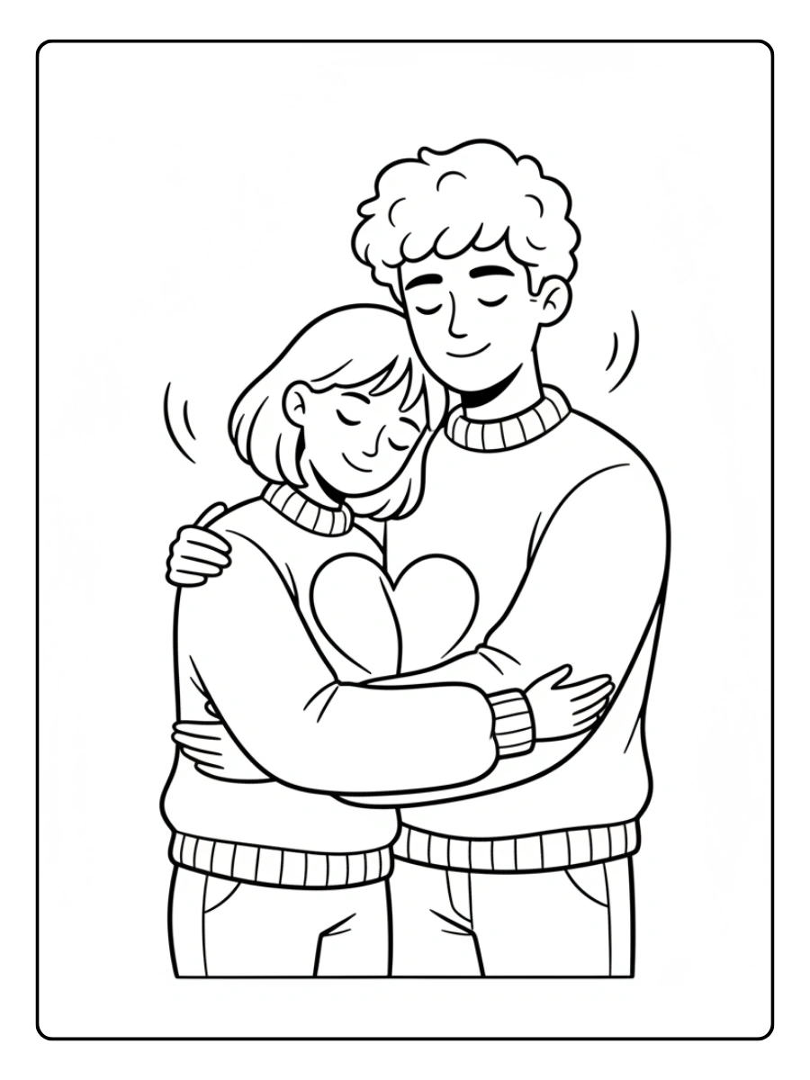 Couple Coloring Pages – Couple Hugging Sweetly