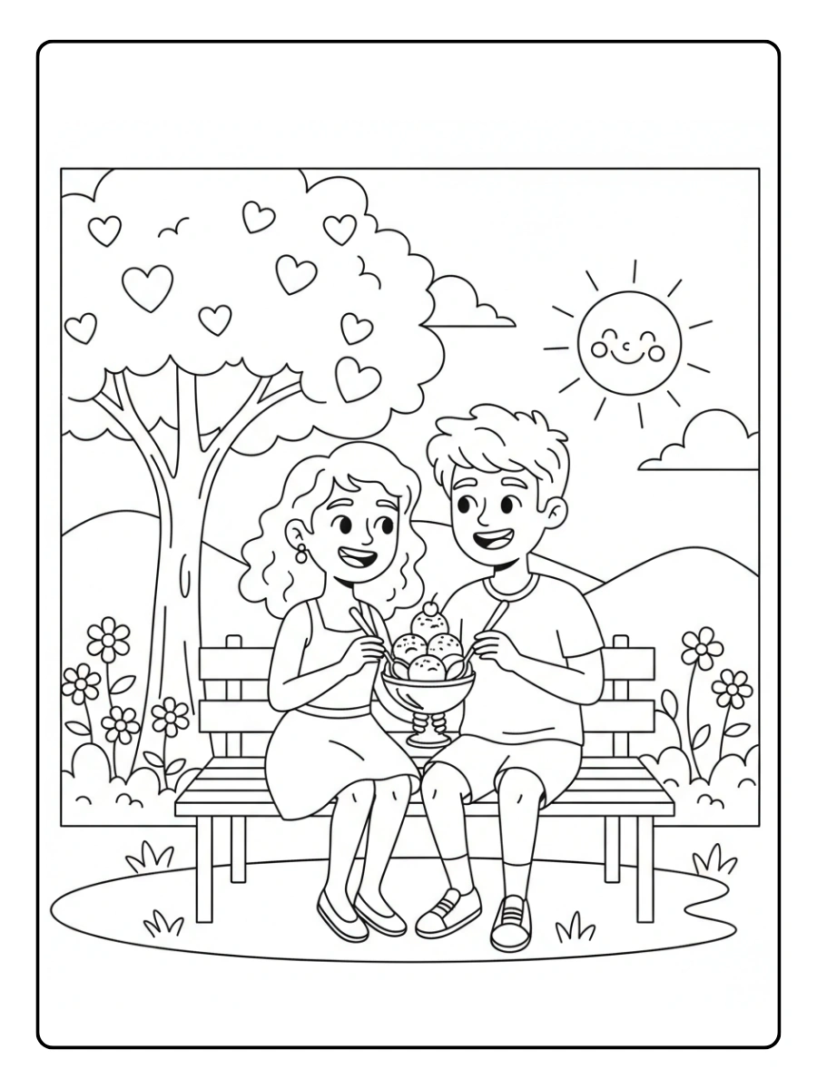Couple Coloring Pages – Couple Sharing Ice Cream