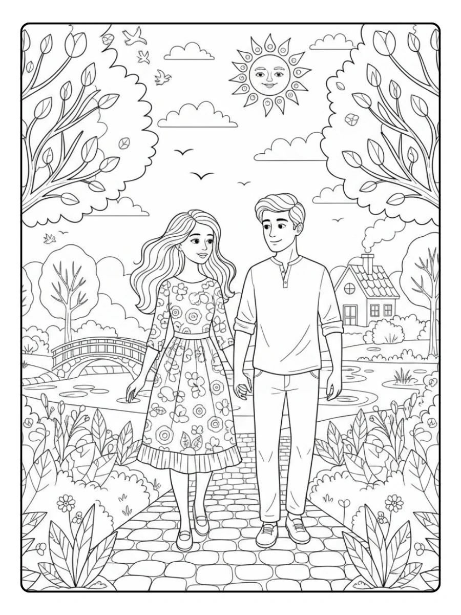 Couple Coloring Pages – Couple Walking Together