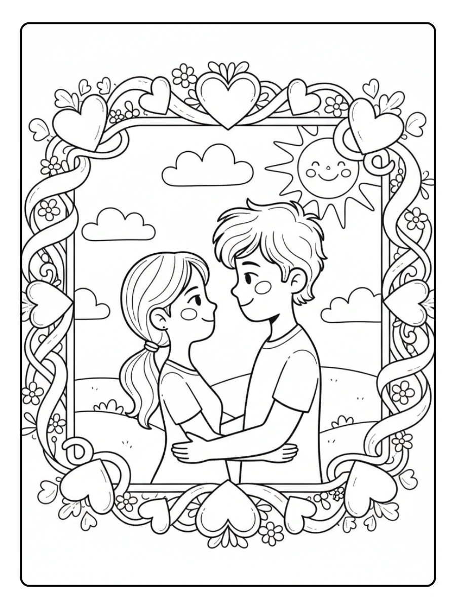 Couple Coloring Pages – Couple in Love Frame