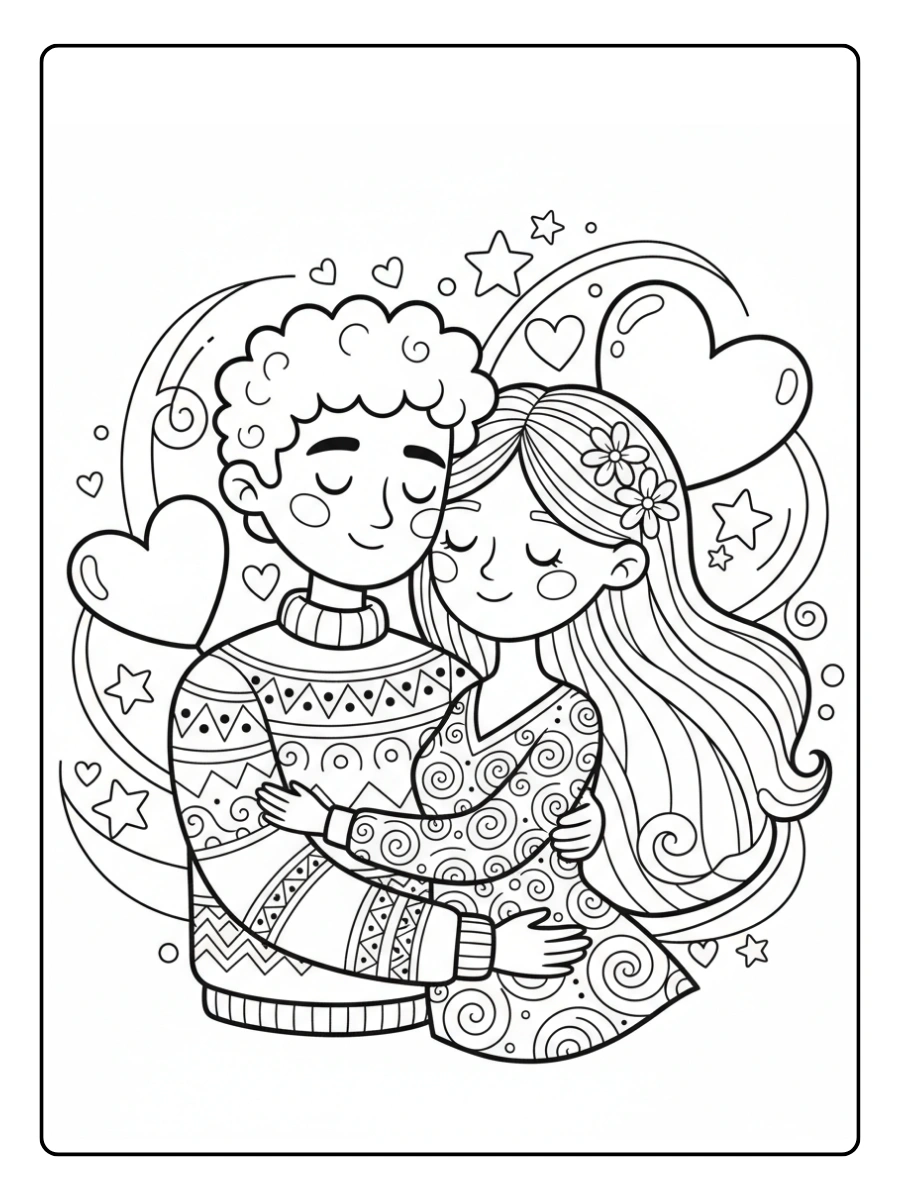 Couple Coloring Pages – Cute Couple Hugging