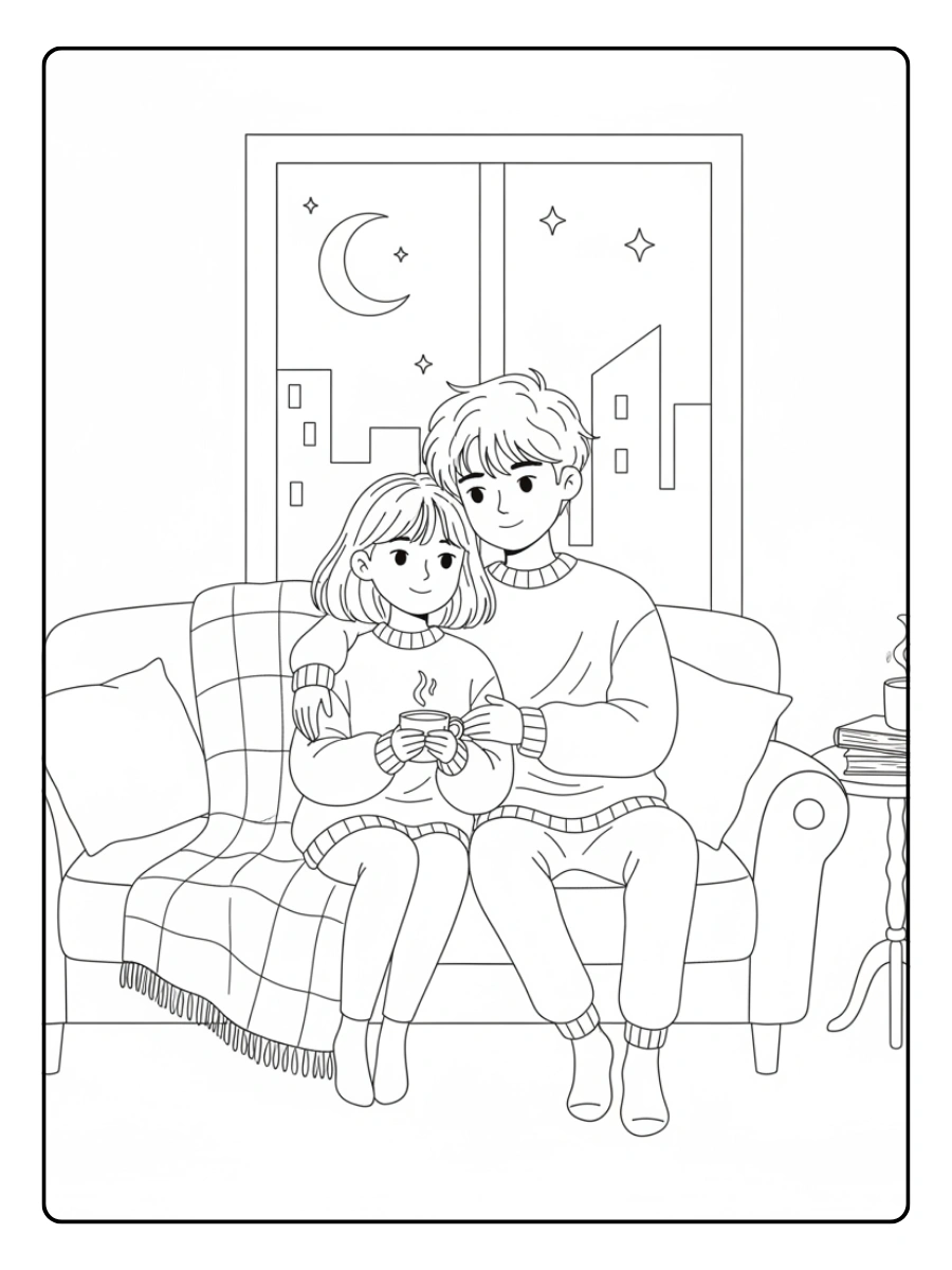 Couple Coloring Pages – Cute Couple Simple Line Art