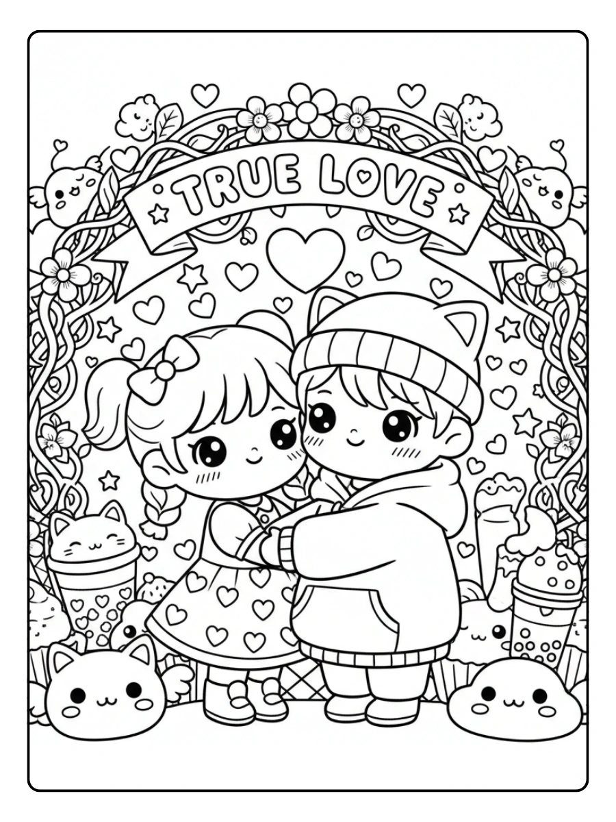 Couple Coloring Pages – Kawaii Couple Love Style