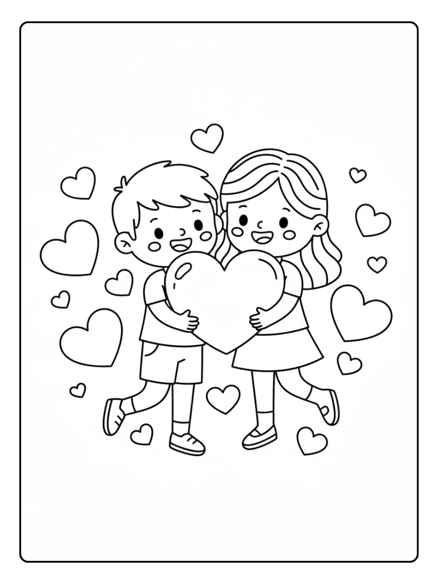 Couple Coloring Pages – Love Couple with Hearts