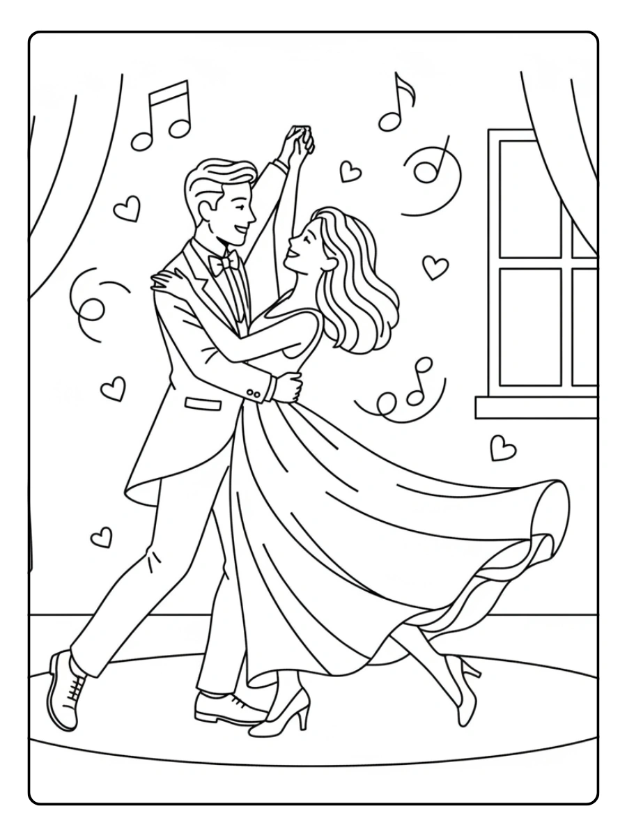Couple Coloring Pages – Romantic Couple Dancing