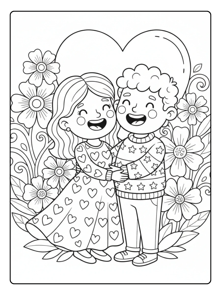 Couple Coloring Pages – Romantic Couple Smiling