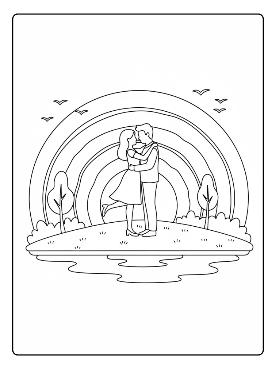 Couple Coloring Pages – Romantic Couple at Sunset