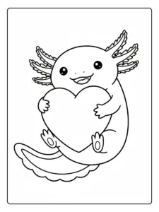 Cute Axolotl Coloring Pages – Axolotl Hugging a Heart