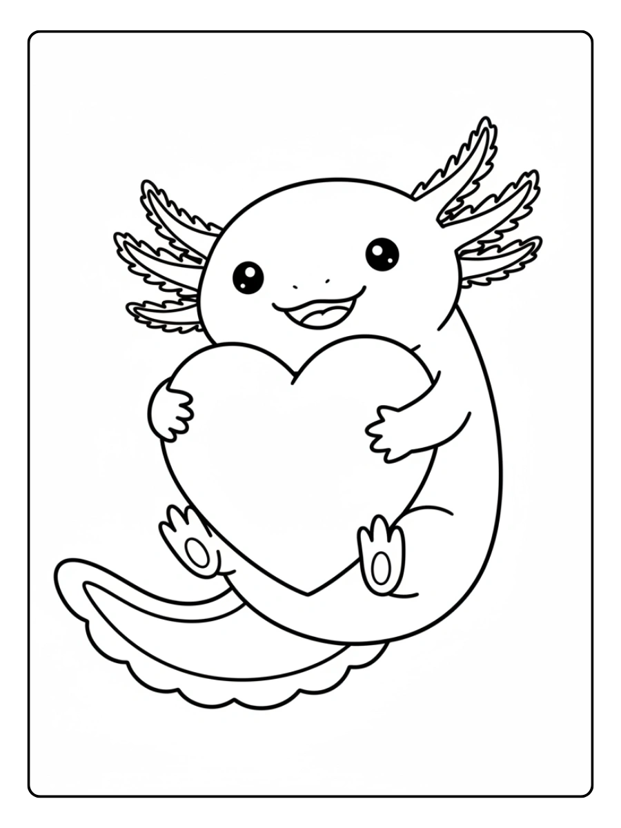 Cute Axolotl Coloring Pages – Axolotl Hugging a Heart Cute Axolotl Coloring Pages – Axolotl Hugging a Heart