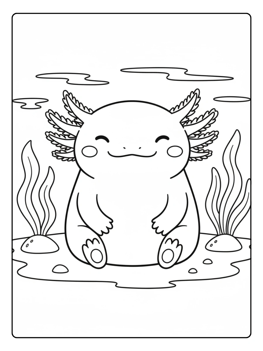 Cute Axolotl Coloring Pages – Axolotl Sitting Calmly