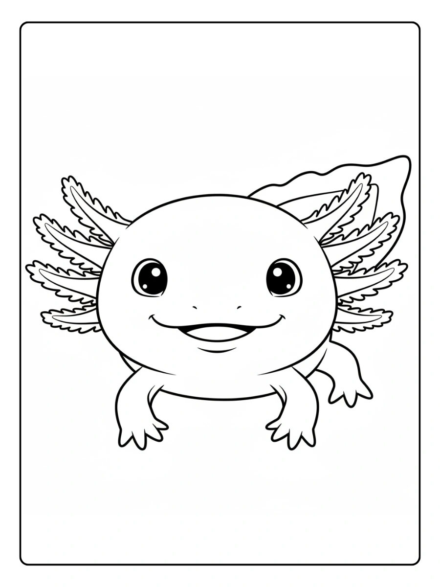 Cute Axolotl Coloring Pages – Axolotl Smiling Close Up