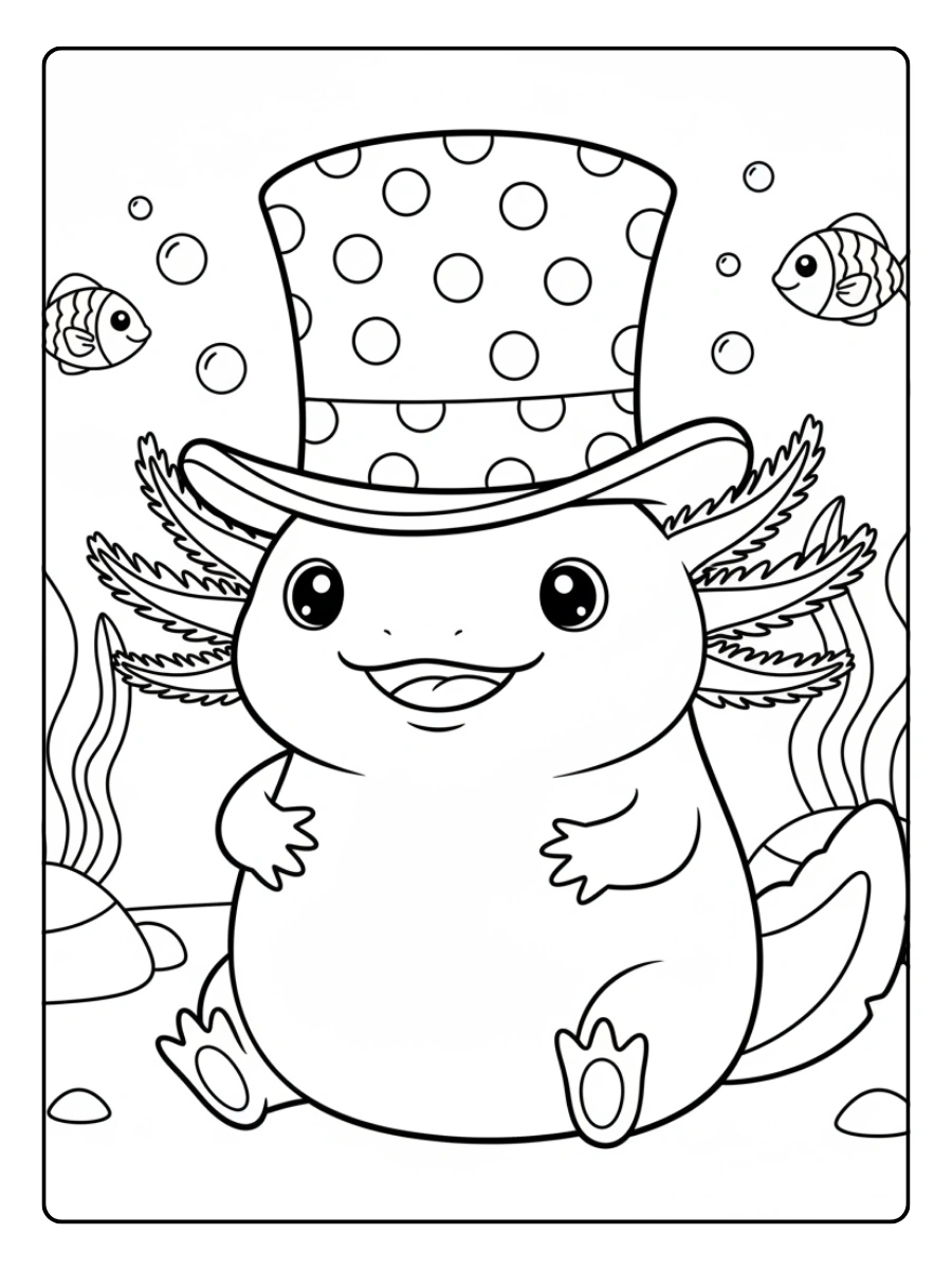 Cute Axolotl Coloring Pages – Axolotl Wearing a Hat