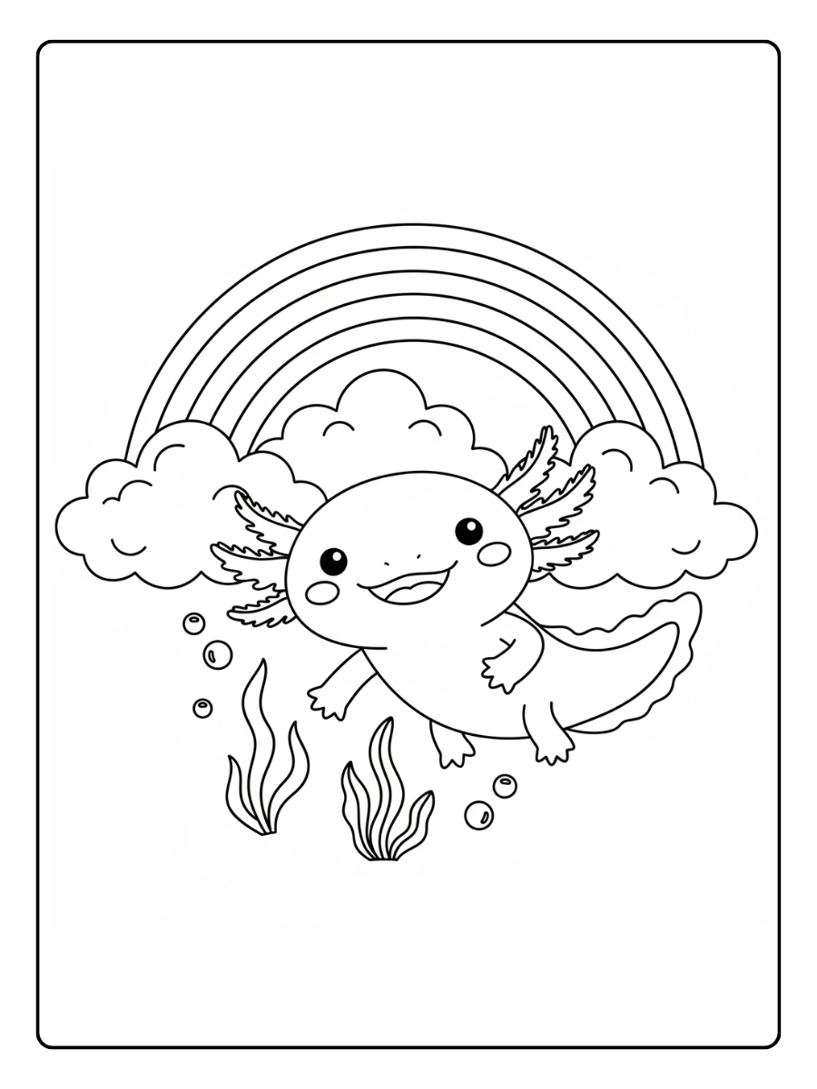 Cute Axolotl Coloring Pages – Axolotl with Rainbow