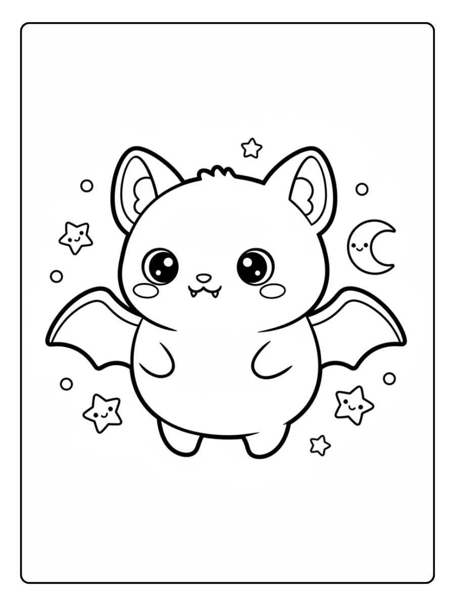 Cute Bat Coloring Pages – Cute Bat Chibi Style