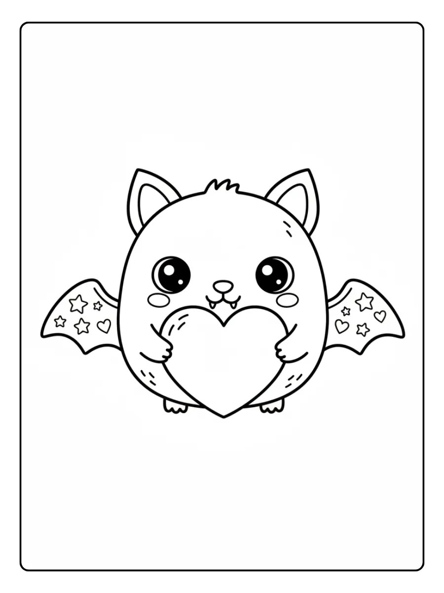 Cute Bat Coloring Pages – Cute Bat Holding Heart