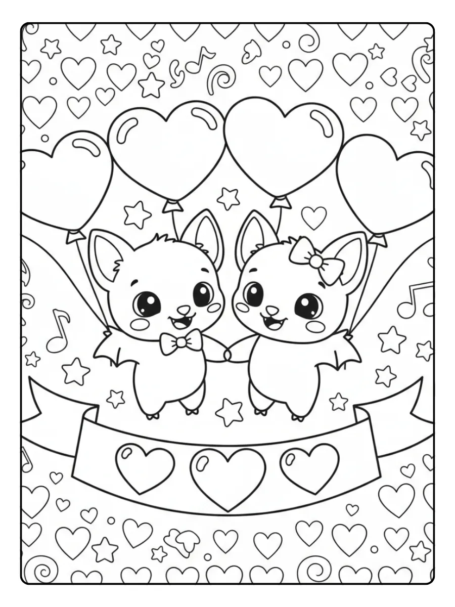 Cute Bat Coloring Pages – Cute Bat Love Theme