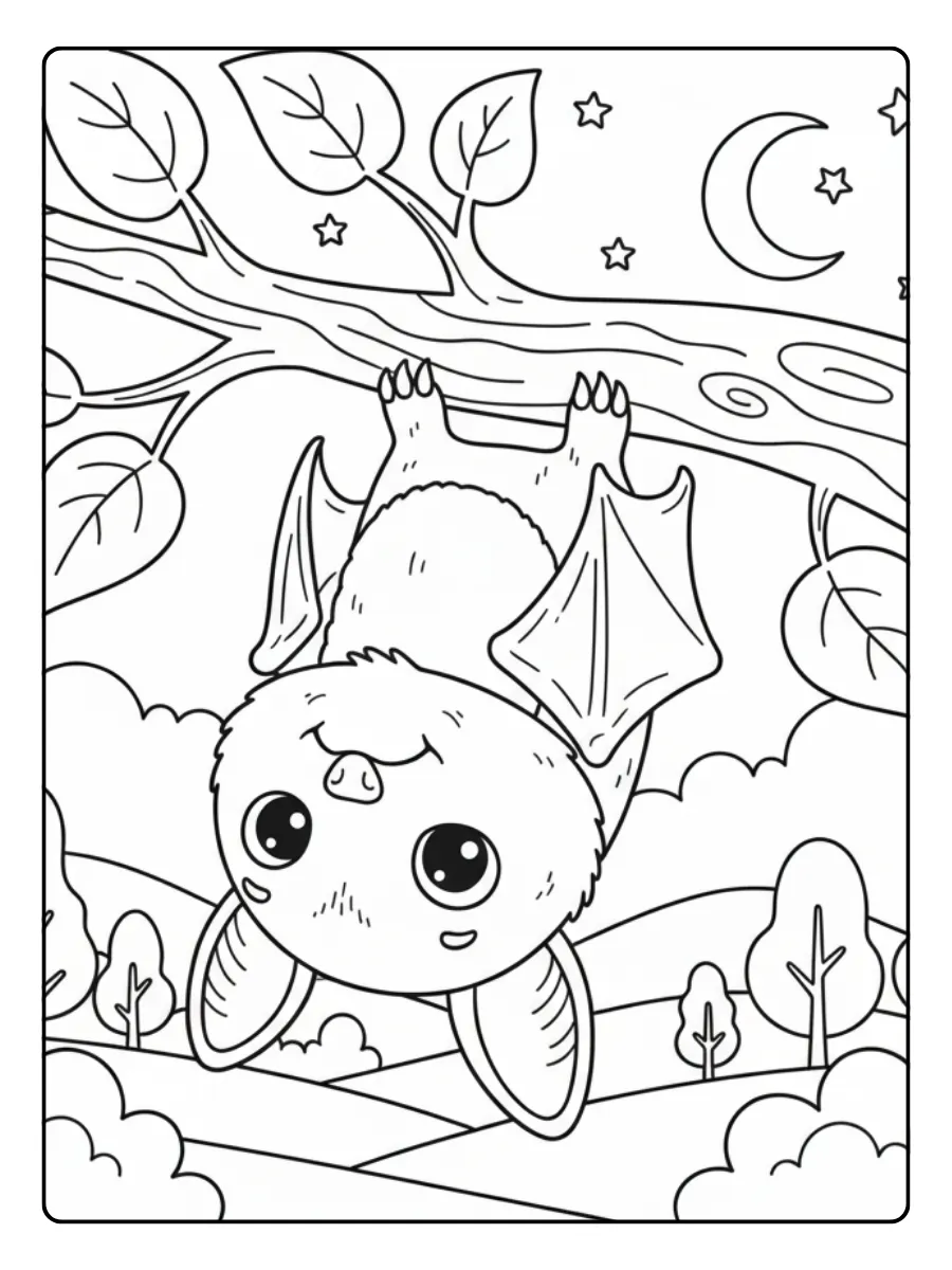 Cute Bat Coloring Pages – Cute Bat Relax Pose