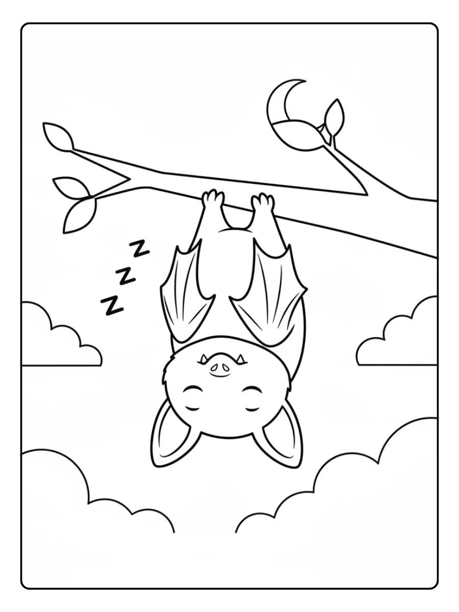 Cute Bat Coloring Pages – Cute Bat Sleeping