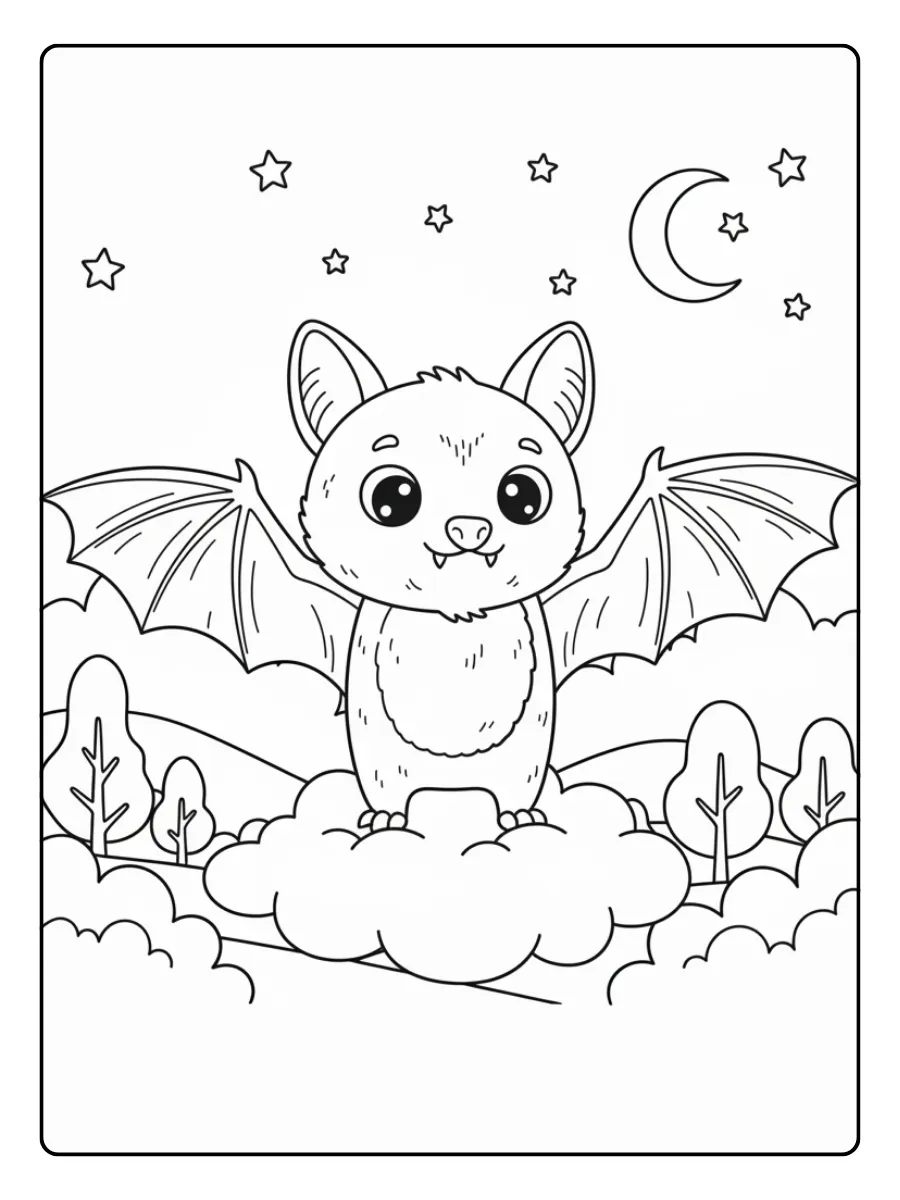 Cute Bat Coloring Pages – Cute Bat Soft Wings