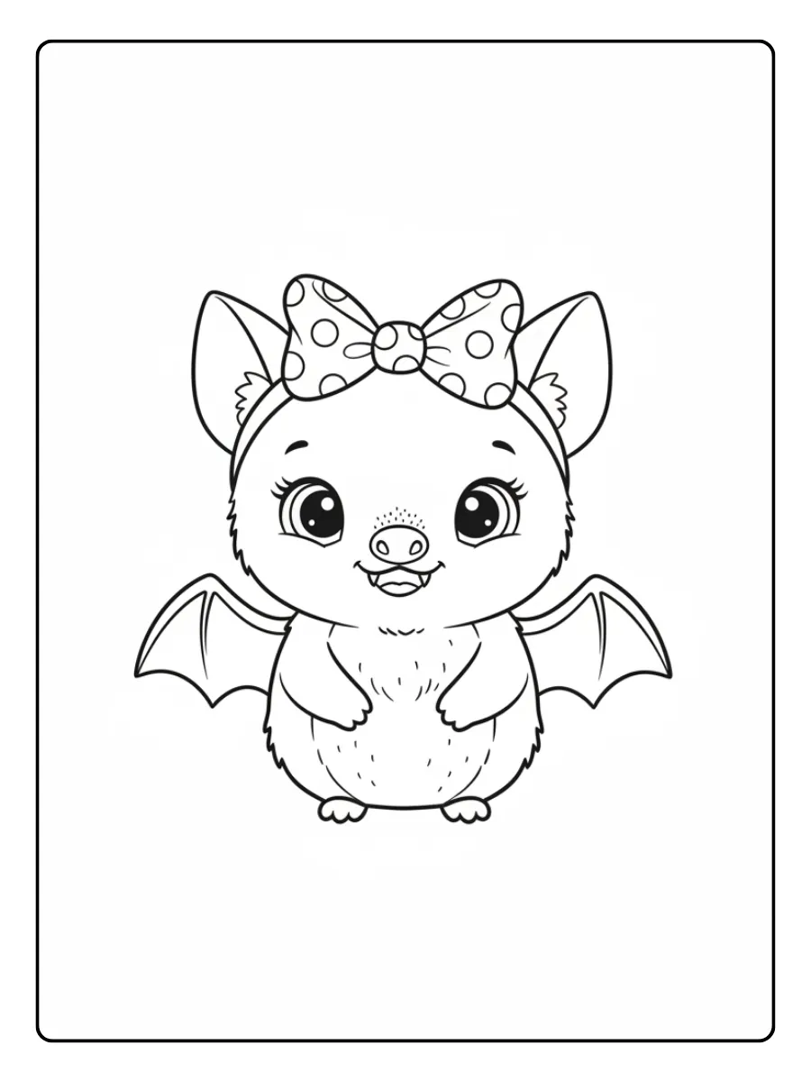 Cute Bat Coloring Pages – Cute Bat Wearing Bow