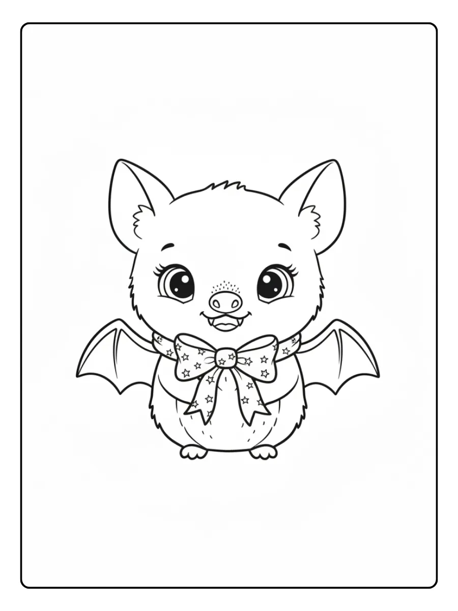 Cute Bat Coloring Pages – Cute Bat with Ribbon