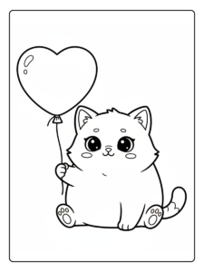Cute Cat Coloring Pages – Cute Cat Holding Balloon
