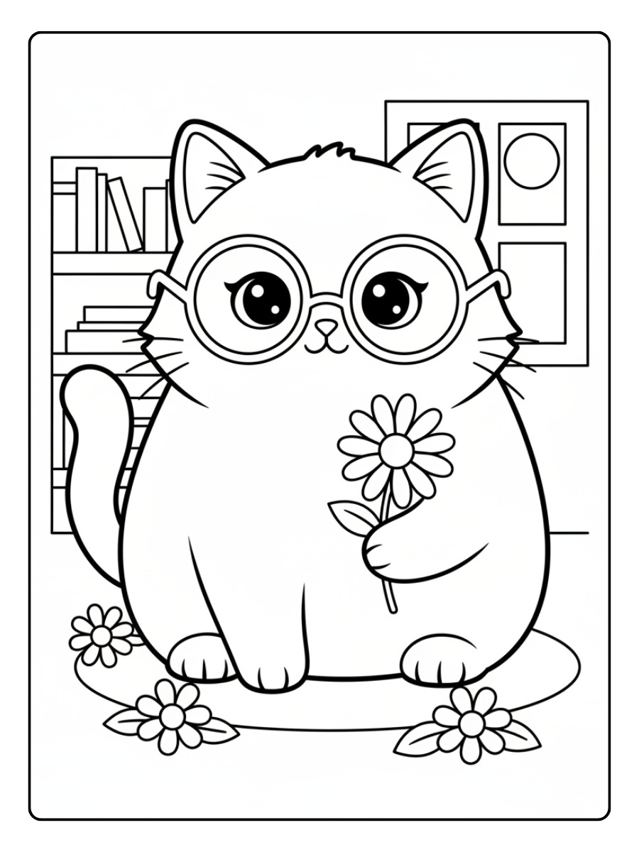 Cute Cat Coloring Pages – Cute Cat with Glasses