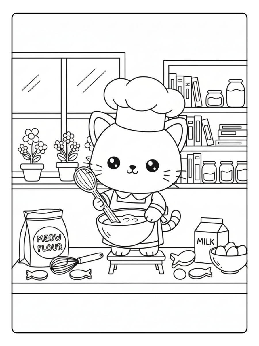 Cute Cat Coloring Pages – Cute Kitty Cooking