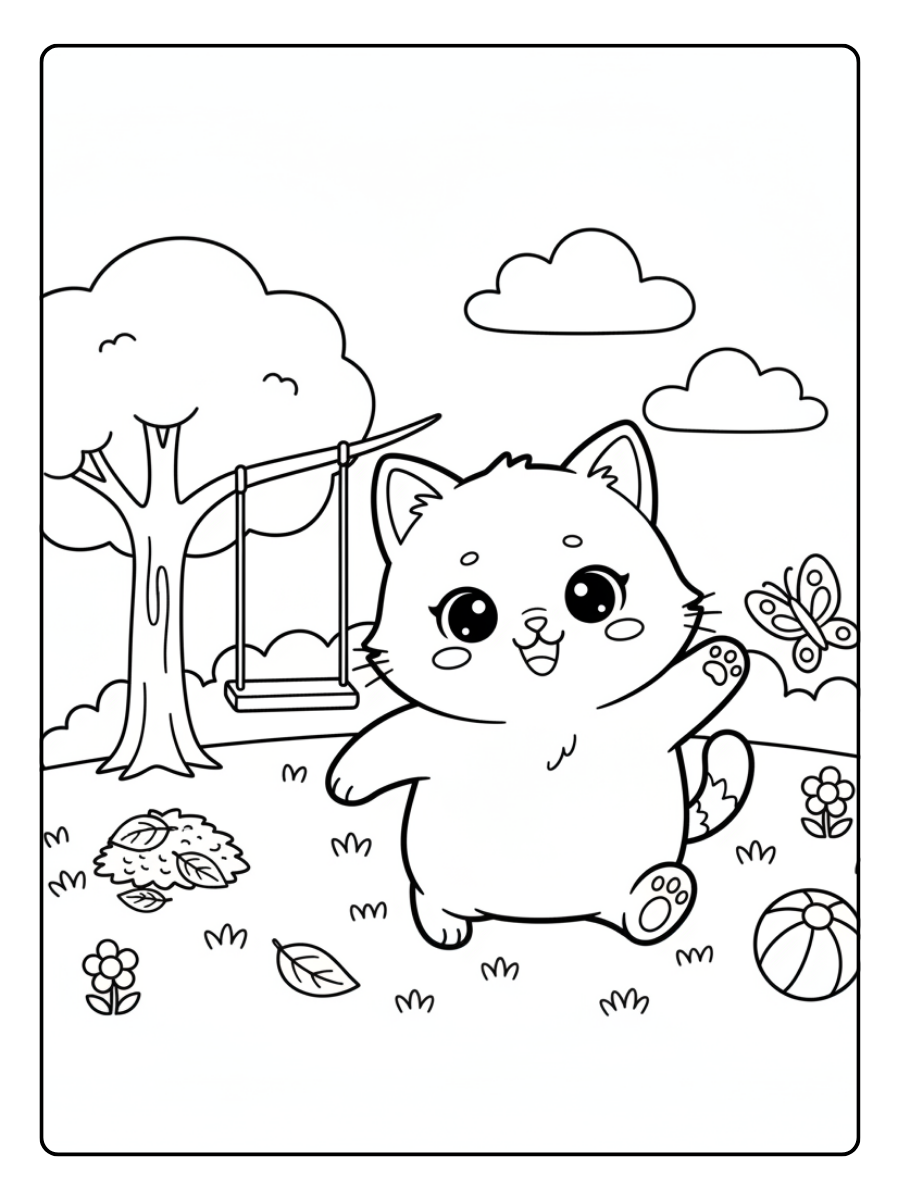 Cute Cat Coloring Pages – Cute Kitty Outdoor Fun