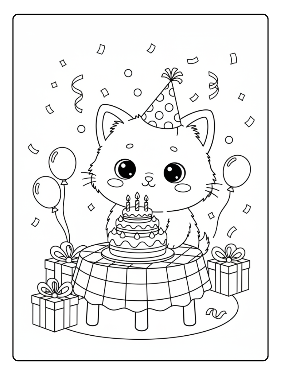 Cute Cat Coloring Pages – Cute Kitty Party Theme