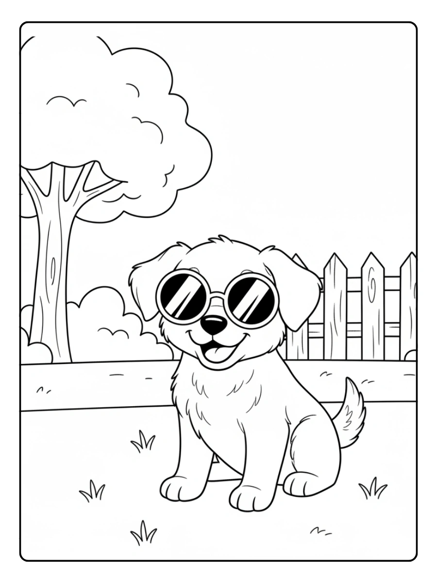 Cute Dog Coloring Pages – Cute Dog with Sunglasses Cute Dog Coloring Pages – Cute Dog with Sunglasses