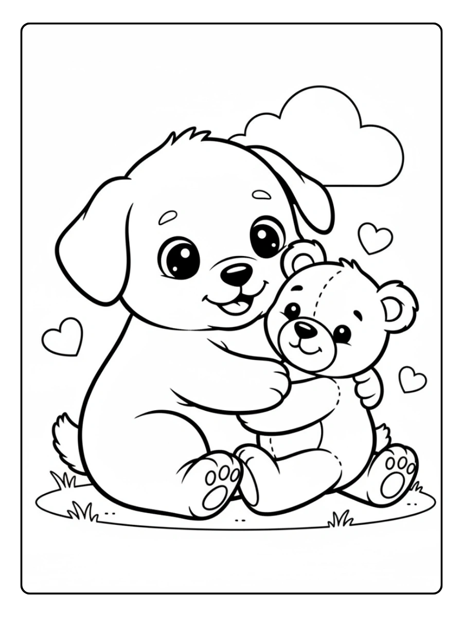 Cute Dog Coloring Pages – Puppy Hugging a Teddy Bear Cute Dog Coloring Pages – Puppy Hugging a Teddy Bear