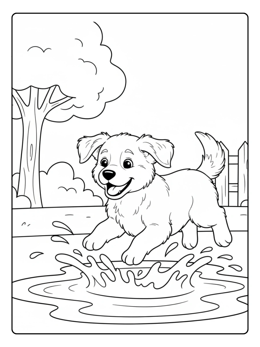 Cute Dog Coloring Pages – Puppy Splashing in Water Cute Dog Coloring Pages – Puppy Splashing in Water