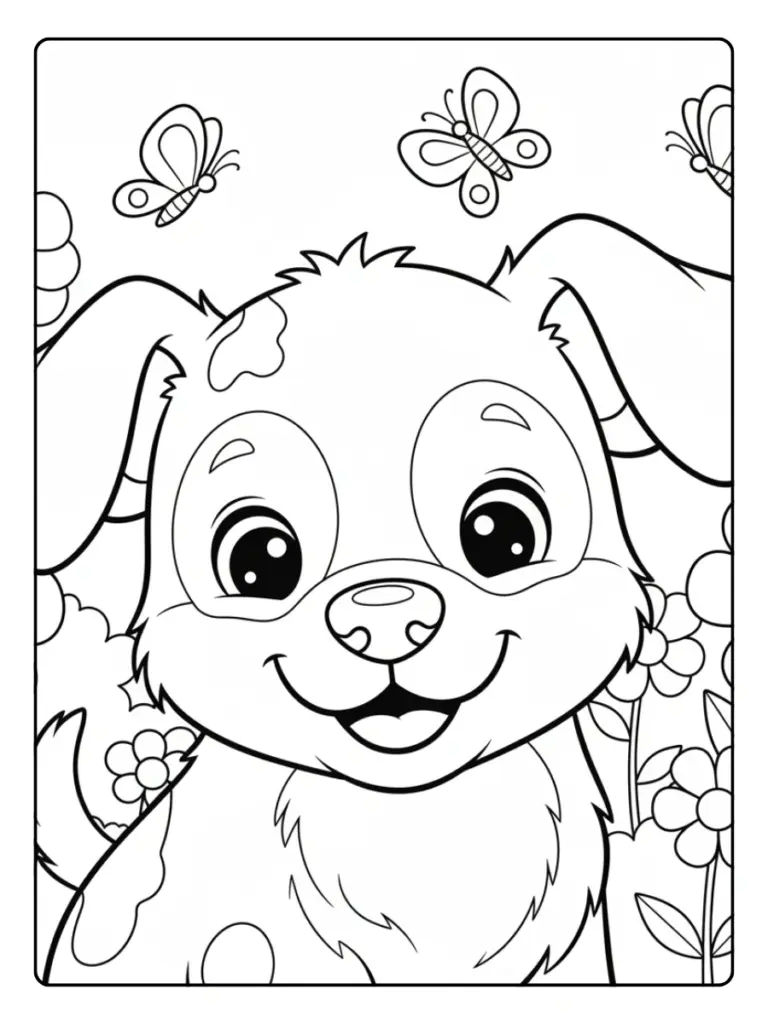 Cute Dog Coloring Pages – Smiling Puppy Close Up