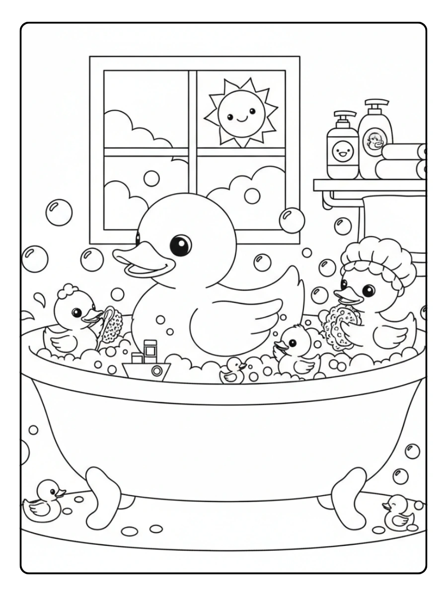 Cute Duck Coloring Pages – Duck Bath Time Cute Duck Coloring Pages – Duck Bath Time