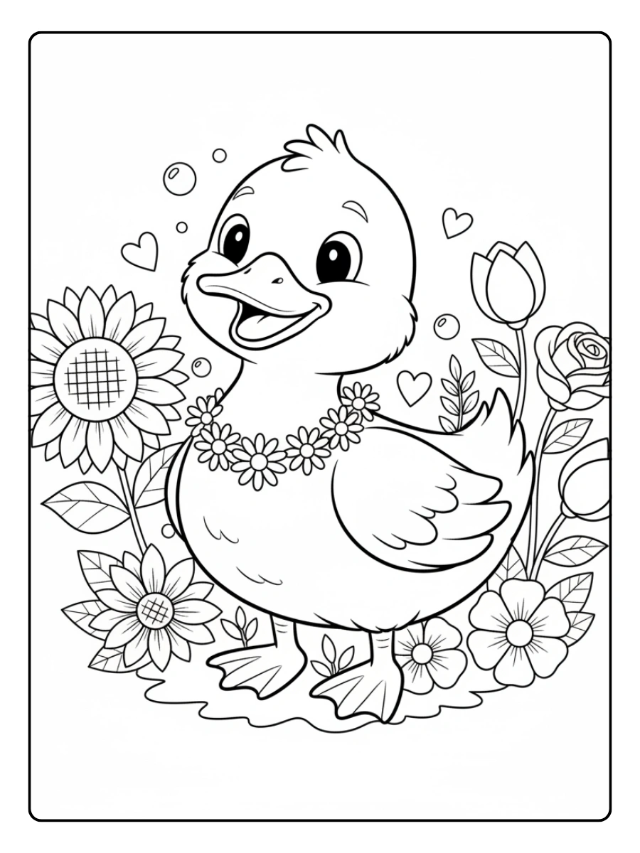 Cute Duck Coloring Pages – Duck with Flowers Cute Duck Coloring Pages – Duck with Flowers