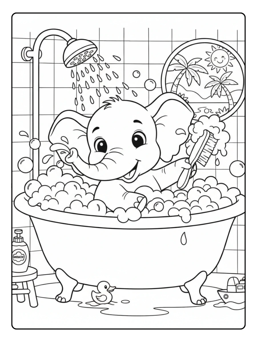 Cute Elephant Coloring Pages – Elephant Bath Time Cute Elephant Coloring Pages – Elephant Bath Time
