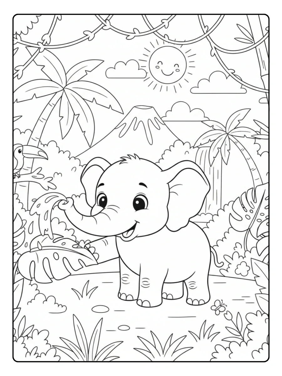 Cute Elephant Coloring Pages – Elephant in Jungle Cute Elephant Coloring Pages – Elephant in Jungle
