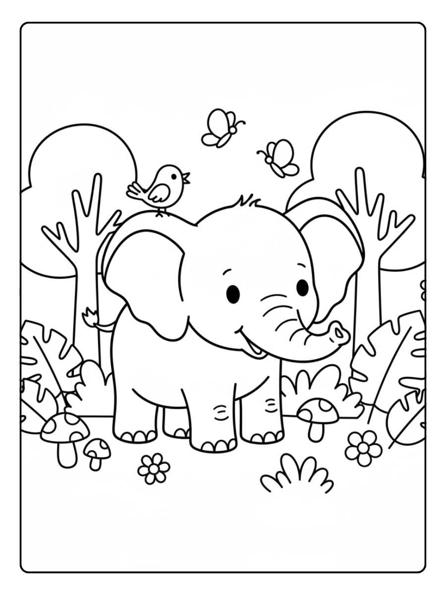 Cute Elephant Coloring Pages – Forest Elephant Cute Elephant Coloring Pages – Forest Elephant