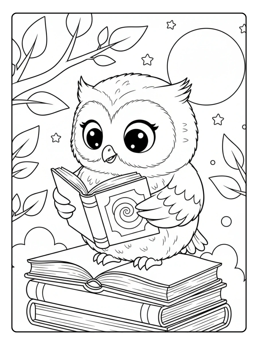 Cute Owl Coloring Pages – Owl Reading Book Cute Owl Coloring Pages – Owl Reading Book