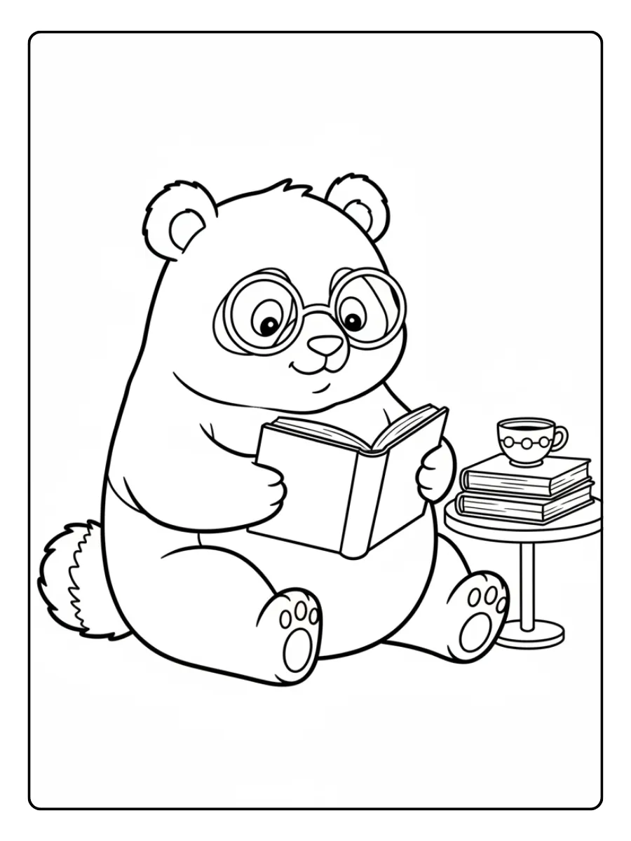 Cute Panda Coloring Pages – Cute Panda Reading Book
