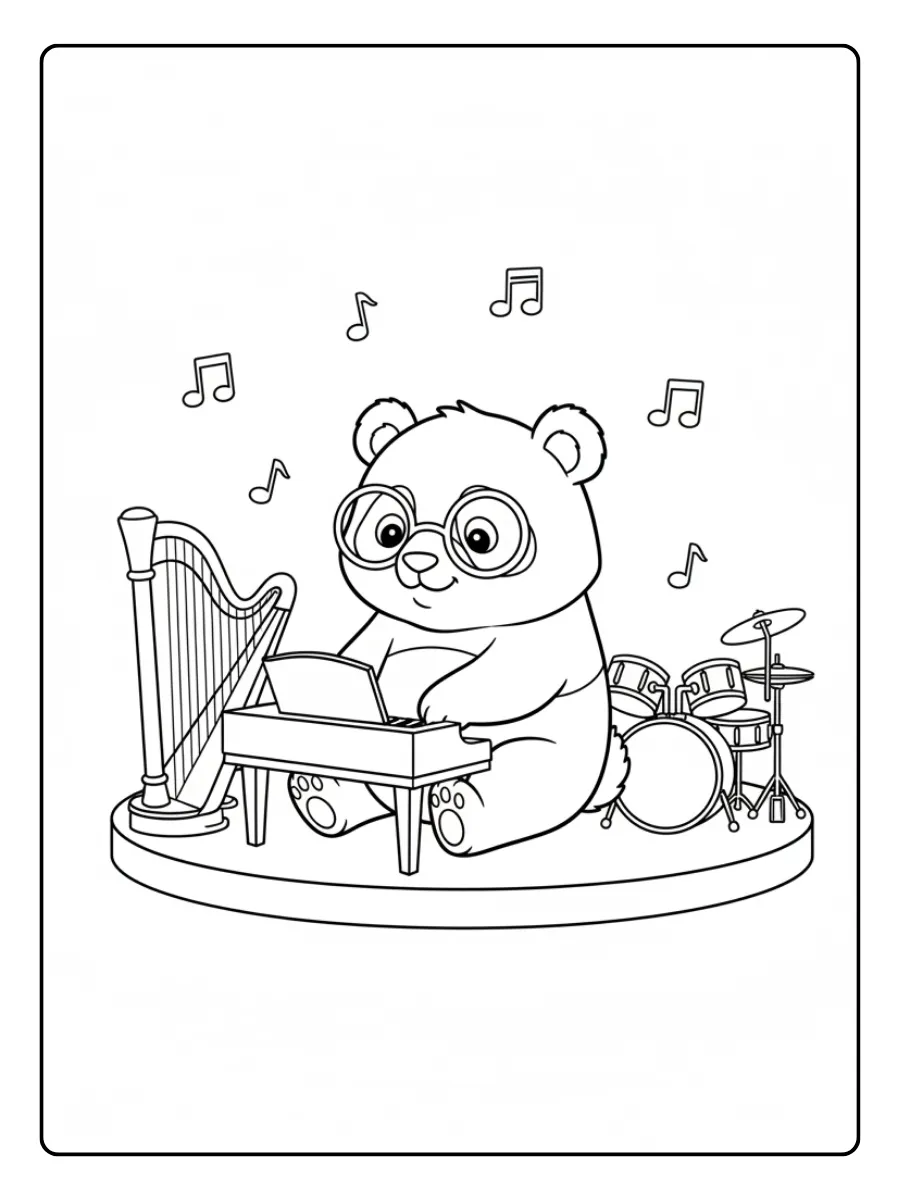 Cute Panda Coloring Pages – Musical Cute Panda