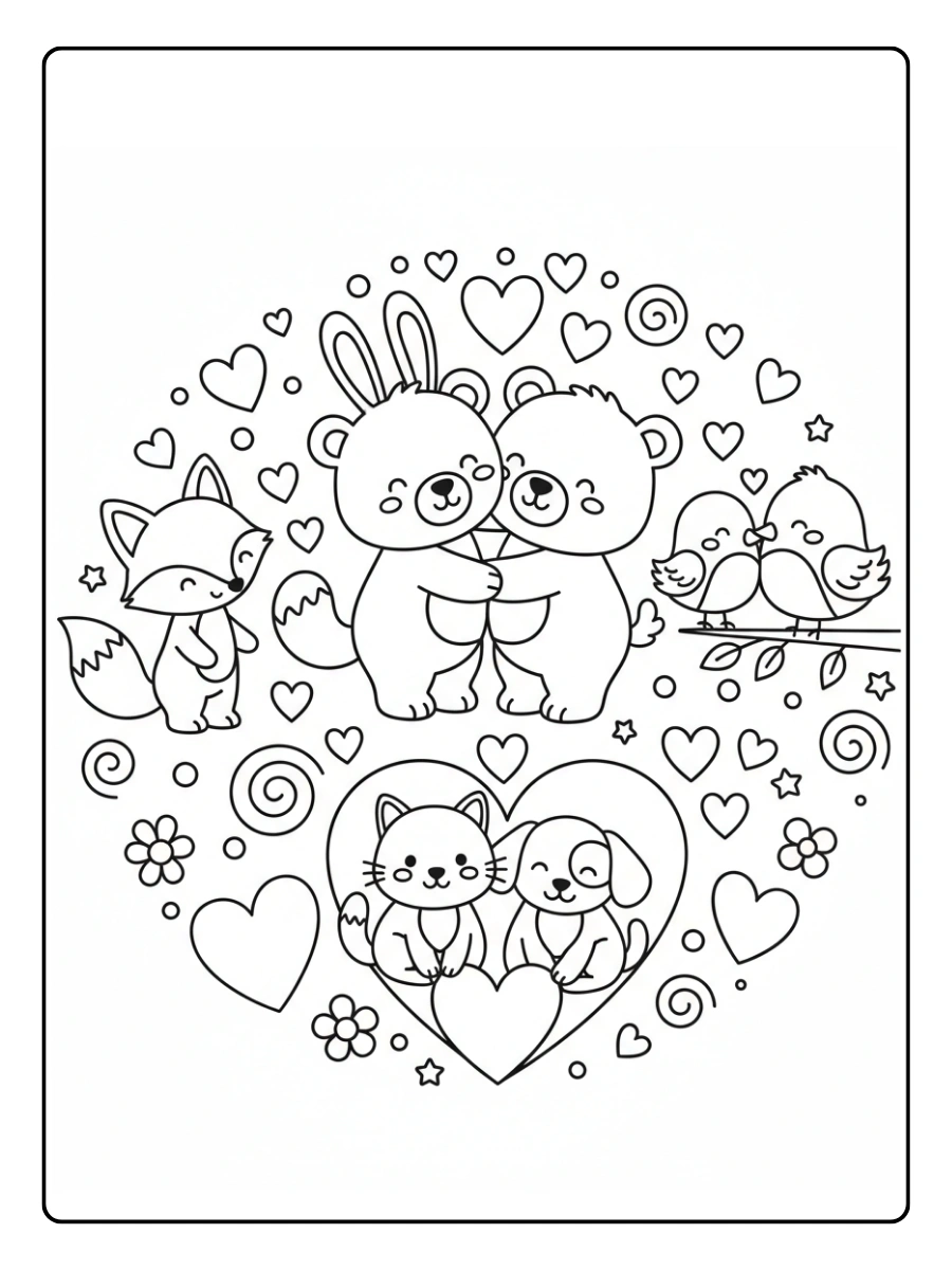 Cute Valentine Coloring Pages – Cute Animals in Love