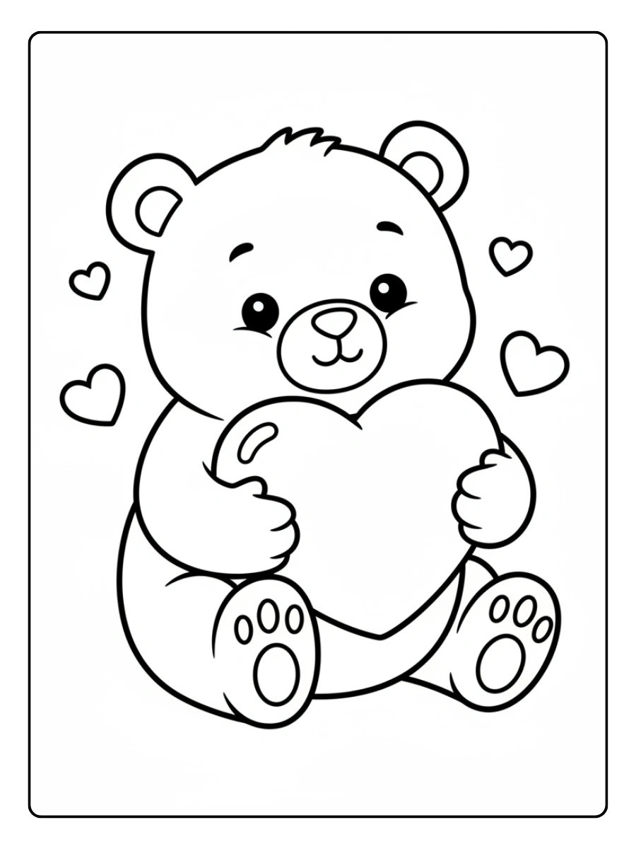 Cute Valentine Coloring Pages – Cute Bear Hugging Heart
