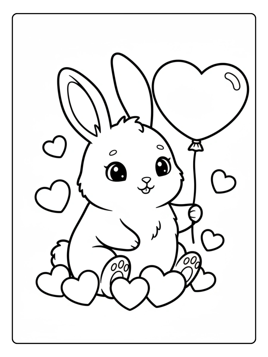 Cute Valentine Coloring Pages – Cute Bunny with Hearts