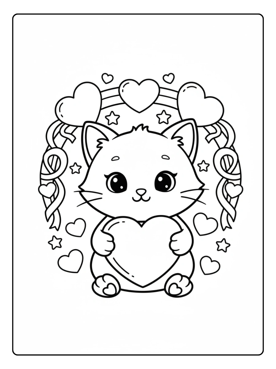 Cute Valentine Coloring Pages – Cute Cat Valentine