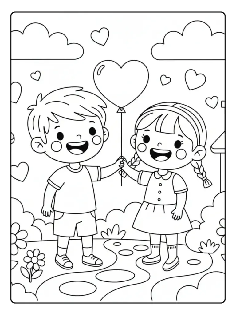 Cute Valentine Coloring Pages – Cute Couple Cartoon