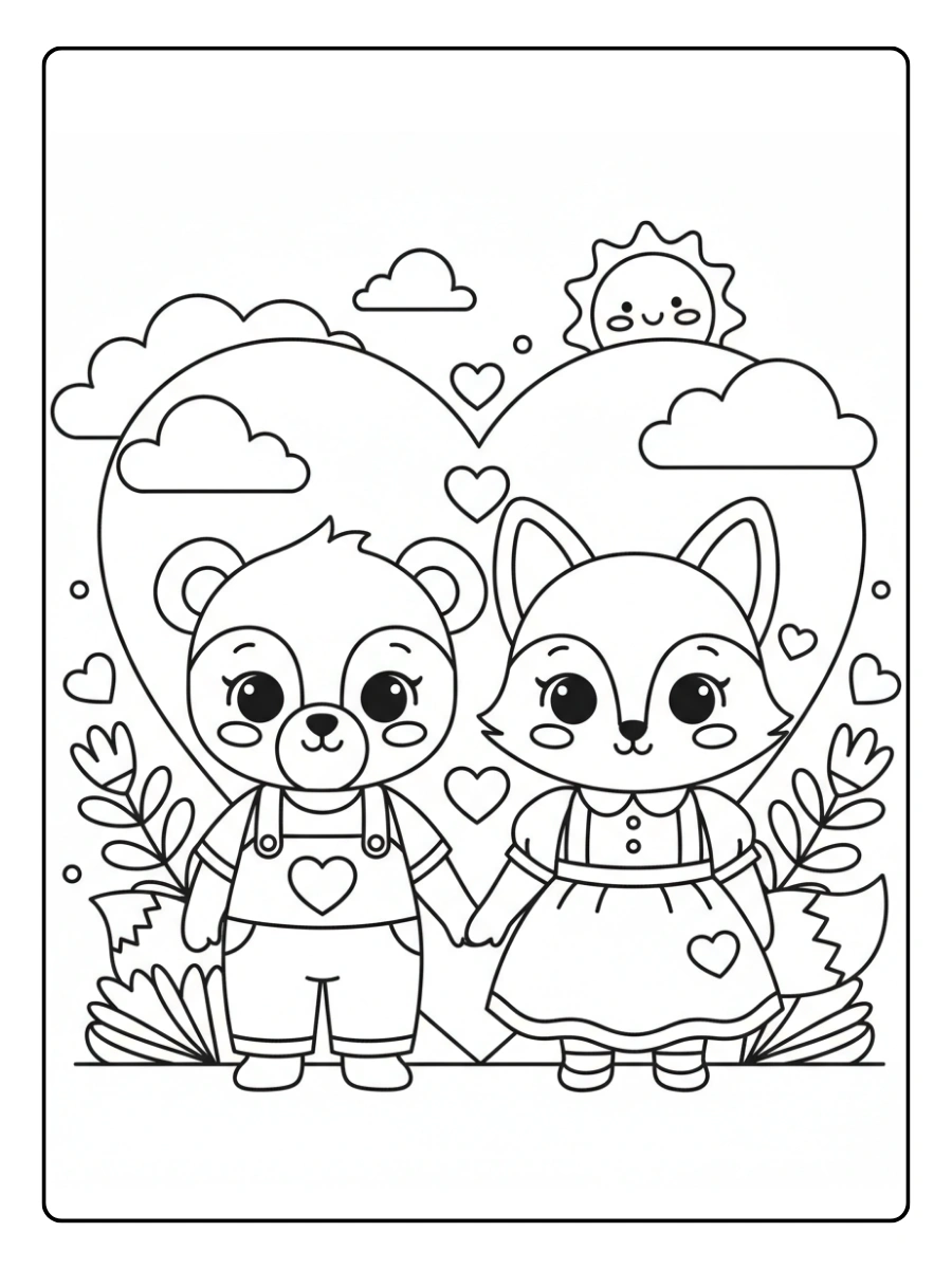 Cute Valentine Coloring Pages – Cute Couple Holding Hands