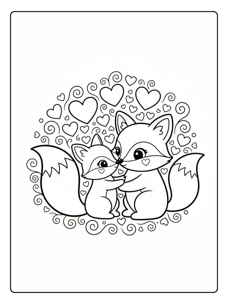 Cute Valentine Coloring Pages – Cute Fox in Love
