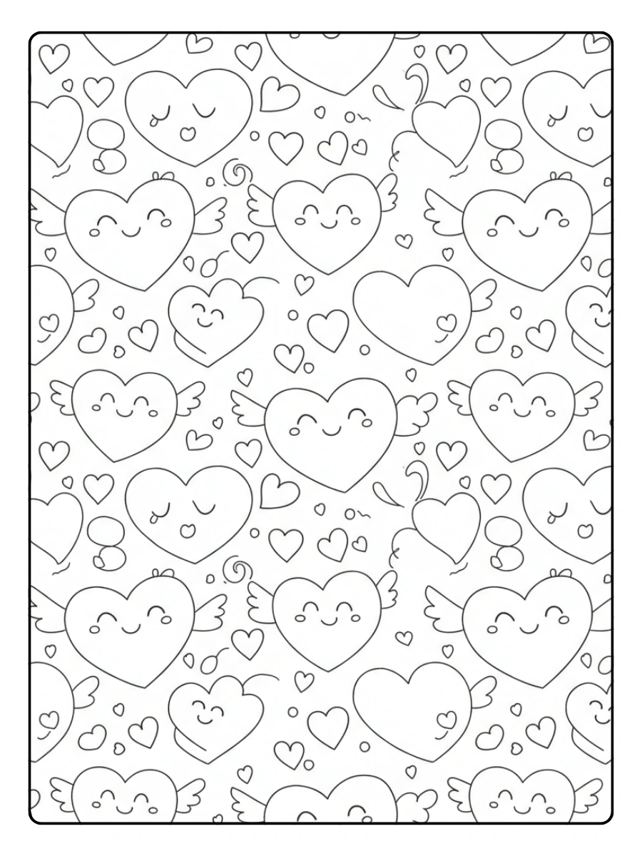 Cute Valentine Coloring Pages – Cute Hearts Pattern